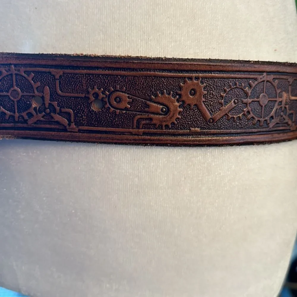 Steampunk Gears Embossed Leather Belt